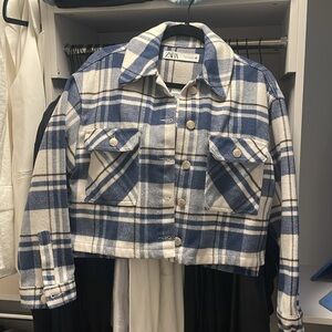 Zara Navy and Cream Checkered Jacket